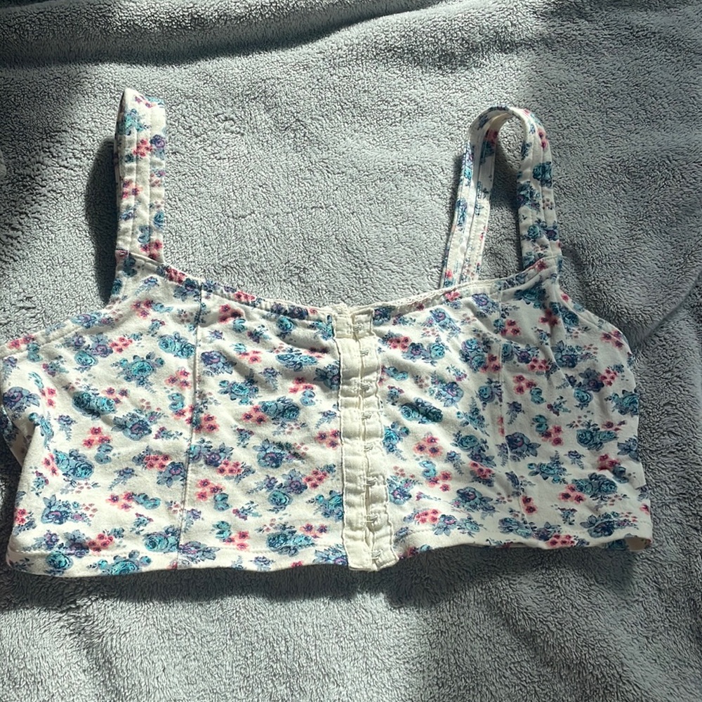 Floral Crop Top with Blue and Pink Flowers